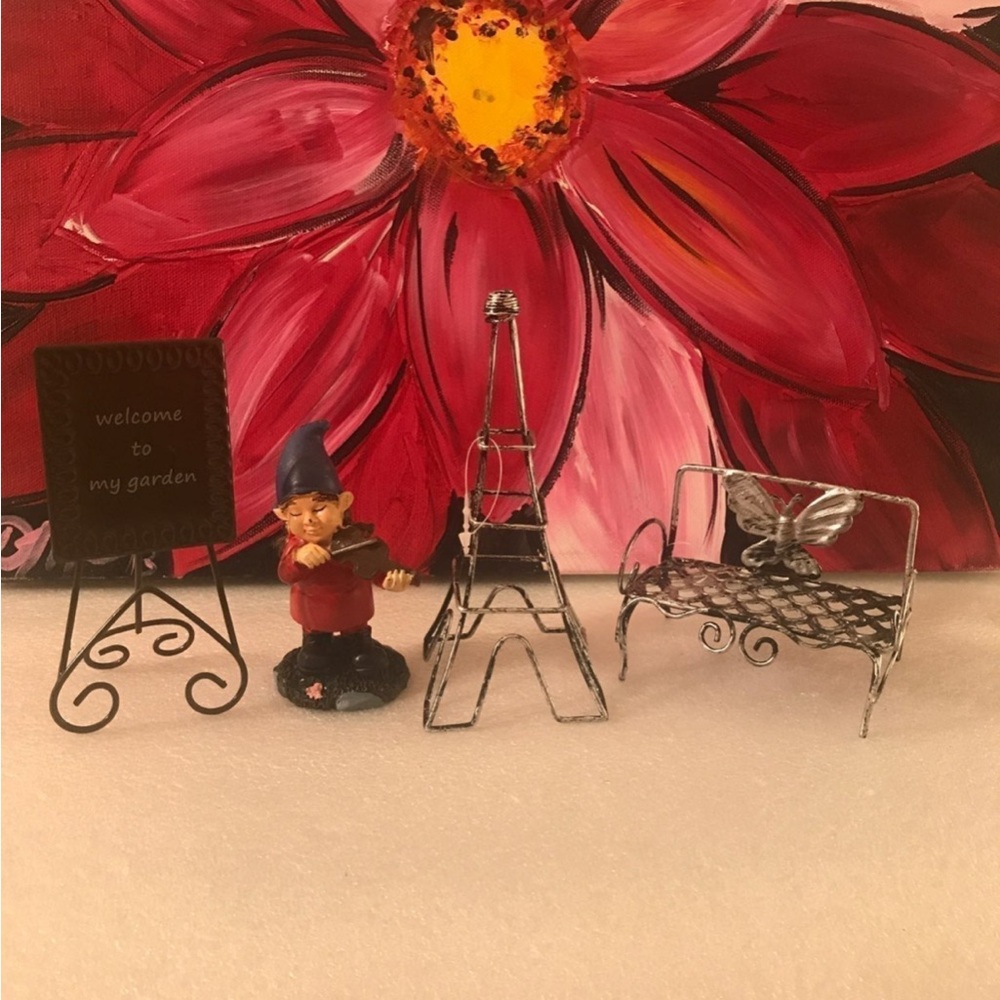 Miniature fairy Garden Decor Set with Gnome and Bench